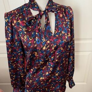 Laundry By Shelli Segal Blue Long Sleeve Tie Front Blouse